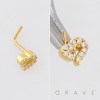 MULTI CZ HOLLOW HEART GEM PAVED 316L SURGICAL STEEL L SHAPE STUD NOSE RING
